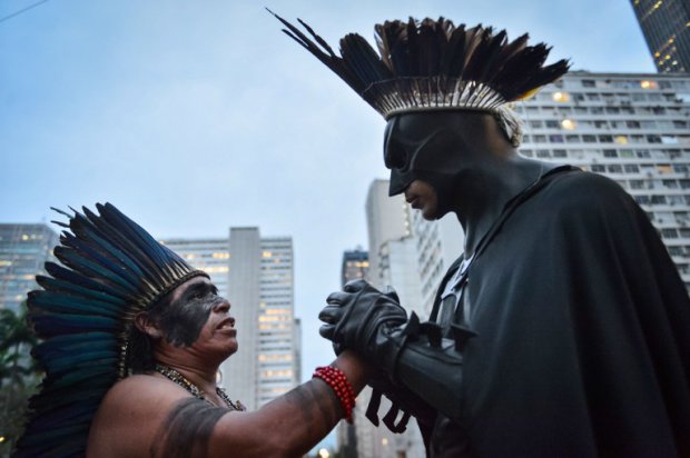 Indigenous-leader-Korobo-speaks-with-activist-Eron-Morais-de-Melo-a.k.a.-Batman-during-a-protest-in-the-frame-of-the-National-Indigenous-Mobilization-Week-in-Rio-de-Janeiro-Brazil